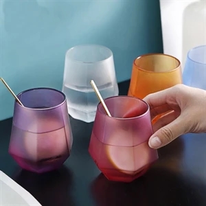 7oz-10oz Frosted Hexagon Glass cup with Gold Lid