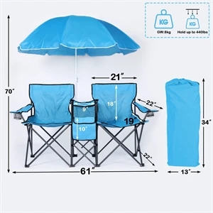 Double Portable Picnic Chair with Umbrella