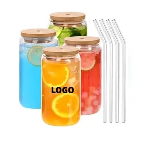 Glass Cups With Bamboo Lids And Straws