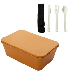 Wheat straw bento box with Knife, fork and spoon set