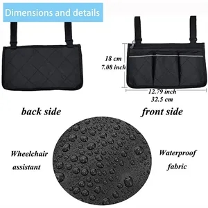 Wheelchair Armrest Side Bag with 3 Pockets