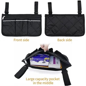 Wheelchair Armrest Side Bag with 3 Pockets