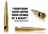 Bottle opener crafted from demilitarized bullet casings