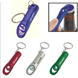 Bottle opener with LED flashlight and key chain