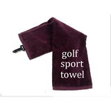 Cotton golf sports towel with a plastic hook