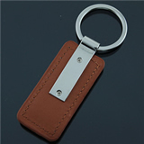 Leather Metal Rectangular Key Fob w/ Key Ring